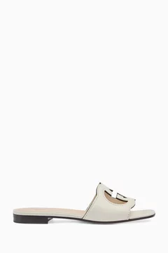 【GUCCI 】Interlocking G Cut-Out Flip-Flop Sandals WHITE Buy Gucci White Interlock G Cut-Out Sandals in Leather For