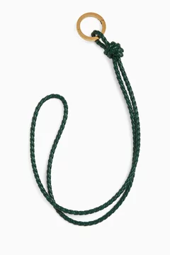 Buy Bottega Veneta Green Long Key Ring in Intreccio Leather For