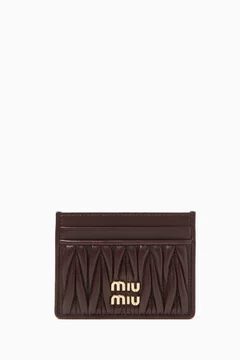 Buy Miu Miu Gold Matelasse Card Holder in Nappa Leather For