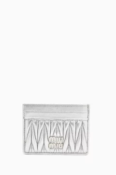 Buy Miu Miu Silver Matelasse Card Holder in Nappa Leather For