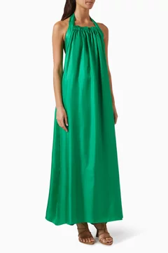 Buy BONDI BORN Green Tropea Halter Maxi Dress in Silk For Women Online |  Ounass Saudi