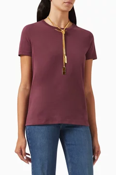 Tシャツ・カットソー ELISABETTA FRANCHI FW25 Necklace shirt (CA12356E2 360) Buy Elisabetta Franchi Burgundy T-shirt with Necklace in