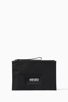 Buy KENZO Black Large 'KENZOGRAPHY' Zip Pouch in Nylon For Men