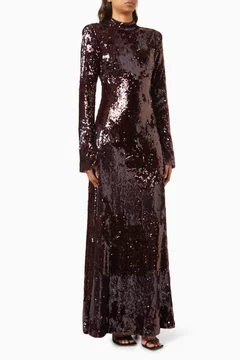 【an】ツイードドレス [AOC3745-NV-S240902] Buy Rotate Birger Christensen Burgundy Sequin-embellished Maxi