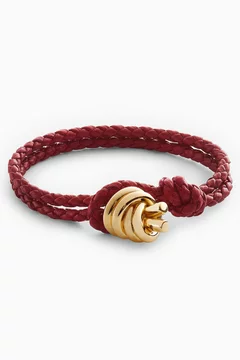 Buy Bottega Veneta Burgundy Knot Bracelet in Braided Leather  display picture 1