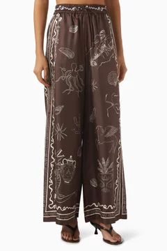 Buy ALEMAIS Brown Sammy Wide-leg Pants in Silk For Women Online