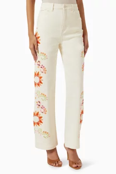 Buy Never Fully Dressed Neutral Scallop Jeans in Denim For Women Online | Ounass Saudi