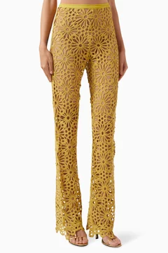 パンツ Norma Kamali 'Crochet' pants Buy Norma Kamali Green Sheer Boot Pants in Crochet-knit For