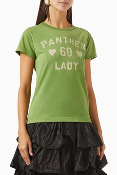 Tシャツ・カットソー Valentino Garavani T-Shirt In Cotone Stampa Panther Lady Buy Valentino Garavani Green Panther Lady-print T-shirt in
