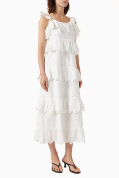 Buy Y.A.S White Yaszyra Ruffled Midi Dress For Women Online | Ounass Saudi