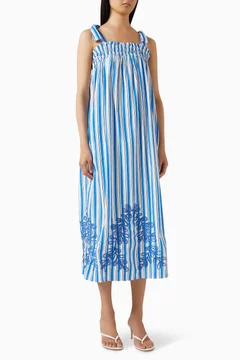 Buy Y.A.S Blue Yastimo Striped Midi Dress in Organic-cotton For Women Online | Ounass Saudi