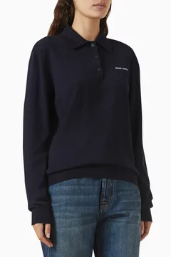 Buy Miu Miu Blue Logo Polo Shirt in Wool-knit For Women Online | Ounass Saudi