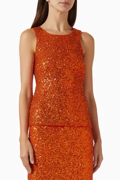 Buy Never Fully Dressed Orange Sequin-embellished Tank Top For Women Online | Ounass Saudi