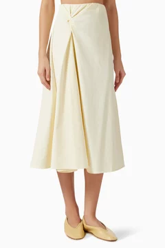 Buy COS Yellow Twist-detail Midi Skirt in Cotton-blend For Women Online | Ounass Saudi