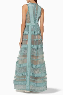 Raissa striped top lace halter gown