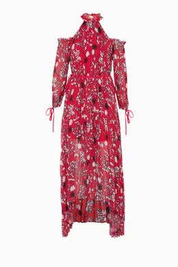Buy Self Portrait Red Red Floral Print Maxi Dress for Women in