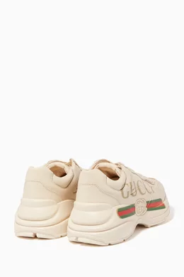 Buy Gucci White Ivory Rhyton Gucci logo leather Sneakers for Women