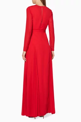 Self portrait red embroidered maxi discount dress