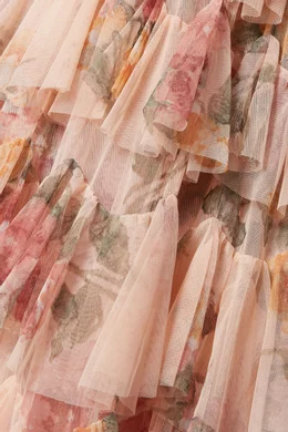 Needle & thread tiered floral maxi shop dress with contrast waistband in rose quartz