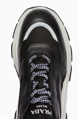 Buy Prada Black Leather Nylon Block Chunky Sneakers for Women in