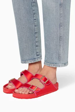 Buy Birkenstock Red Arizona Il Dolce Far Niente Satin Sandals for