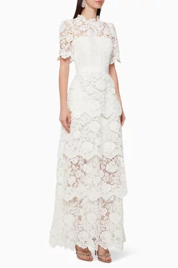 Self portrait tiered floral shop lace dress