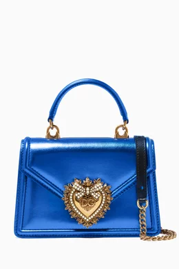 Buy Dolce & Gabbana Blue Small Devotion Bag in Metallic Nappa for