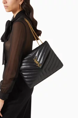 Buy SAINT LAURENT Black Medium Loulou Shoulder Bag in Matelass