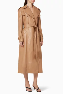 Buy ANOUKI Neutral Reversible Vegan Leather Sequin Trench Coat for