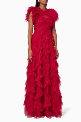 Genevieve Ruffle Gown – Red