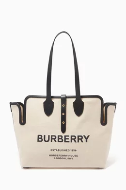 Buy Burberry Black Horseferry Tote Bag in Cotton Canvas and