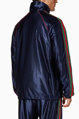 Buy Gucci Blue Jacket with Web in Shiny Jersey for Men in Saudi