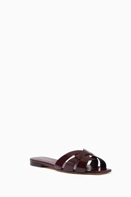 Buy SAINT LAURENT Burgundy Tribute Flat Sandals in Patent Leather