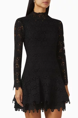 Buy Simkhai Black Joy Mini Dress in Guipure Lace for Women in