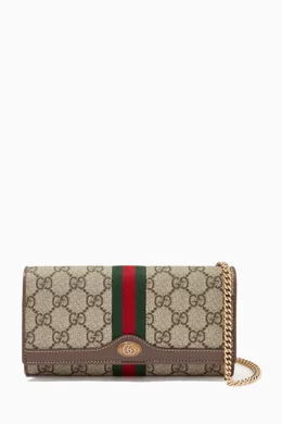 Buy Gucci Brown Ophidia Chain Wallet in GG Supreme Canvas for