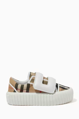 Buy Burberry Neutral Mark Check Sneakers in Cotton Leather for