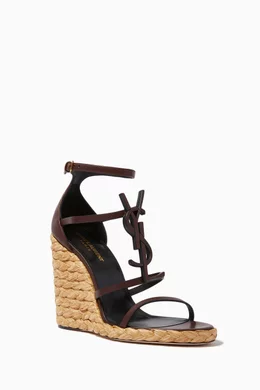 Buy SAINT LAURENT Brown Cassandra Espadrilles Wedges in Leather
