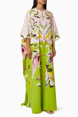 Buy Emilio Pucci Green Platani Print Kaftan in Cotton for Women in