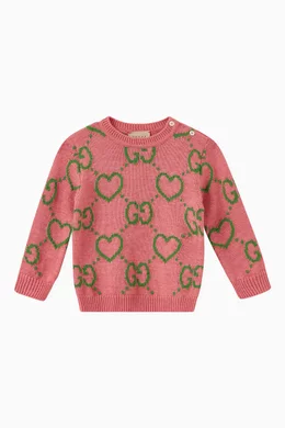 Buy Gucci Pink GG Heart Sweater in Wool for Baby Girls in Saudi