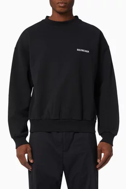 Buy Balenciaga Black Logo Crewneck Sweatshirt in Cotton Online ...