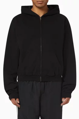 Men's Balenciaga Tab Worn-out Zip-up Hoodie in Black