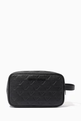 Buy Emporio Armani Black Minorca Eagle Toiletry Bag in Leather for