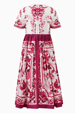 Dolce & Gabbana Baby Girls Fuchsia Majolica-Print Dress - Designer
