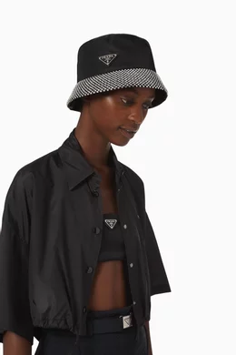 Shop Prada Silver Triangle Logo Crystal Bucket Hat in Re-nylon for WOMEN |  Ounass Saudi Arabia