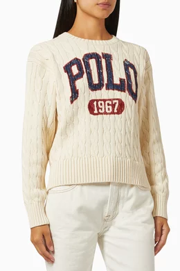 Buy Polo Ralph Lauren Neutral Polo 1967 Sweater in Cotton Cable Knit Online  for Women