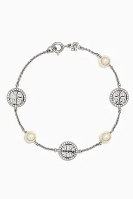 Tory burch crystal pearl cheap logo bracelet