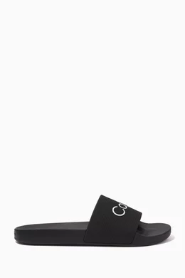 Buy Calvin Klein Black Logo Pool Slide Sandals in Recycled Rubber