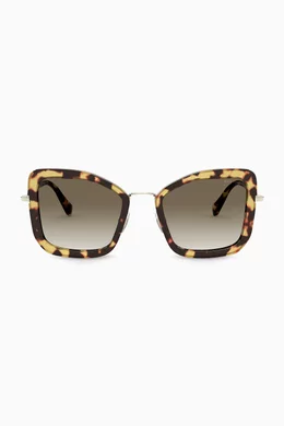Buy Miu Miu Brown Square Sunglasses in Acetate Metal for