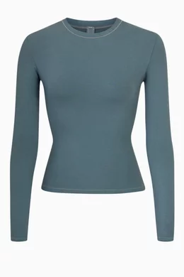 Buy SKIMS Blue Fits Everybody Long Sleeve T-shirt in Cotton-jersey for  Women in Saudi
