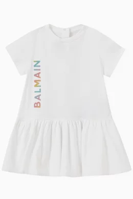 Buy Balmain White Logo Print T shirt Dress in Cotton for Baby